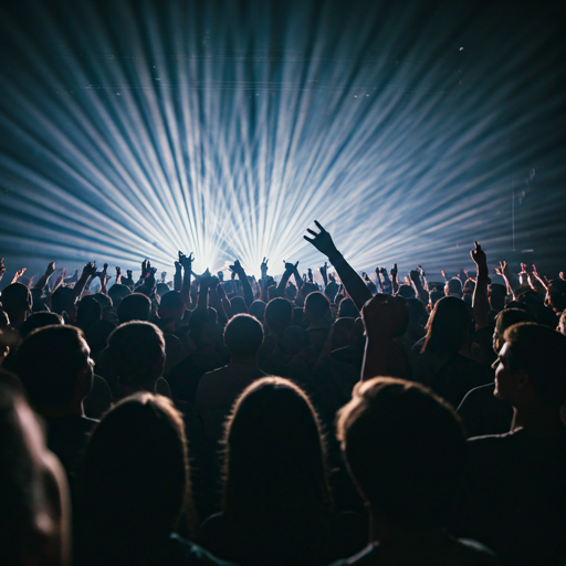Energetic concert crowd with vibrant lights
